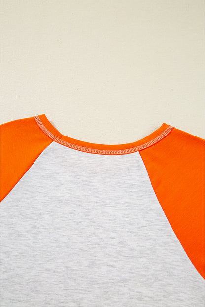 Light Grey Color Block Raglan Sleeve Contrast Stitching Loose Fit Top