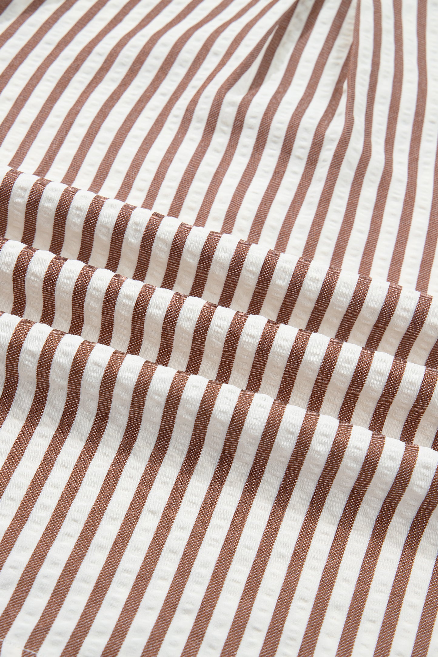 Khaki Stripe Collared Split Neck Short Bubble Sleeve Blouse
