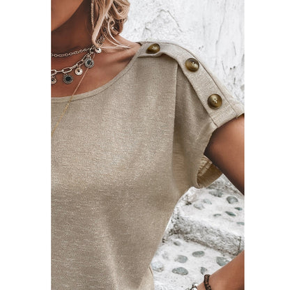 Smoke Gray Button Detail Batwing Sleeve Casual Tee