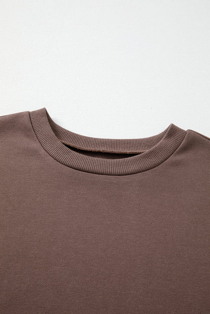 Dark Khaki Color Block Drop Shoulder Pullover Casual Sweatshirt