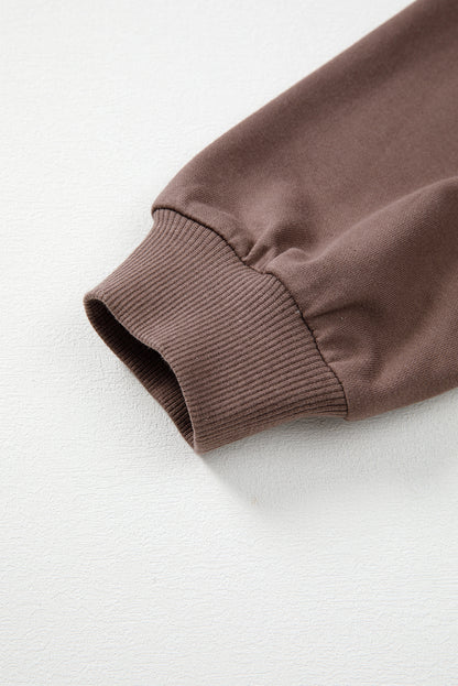 Dark Khaki Color Block Drop Shoulder Pullover Casual Sweatshirt