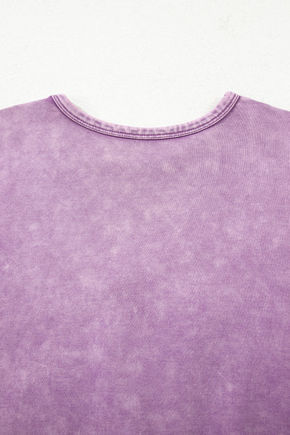 Orchid Bouquet Mineral Wash Big Bow Patchwork Pullover Sweatshirt