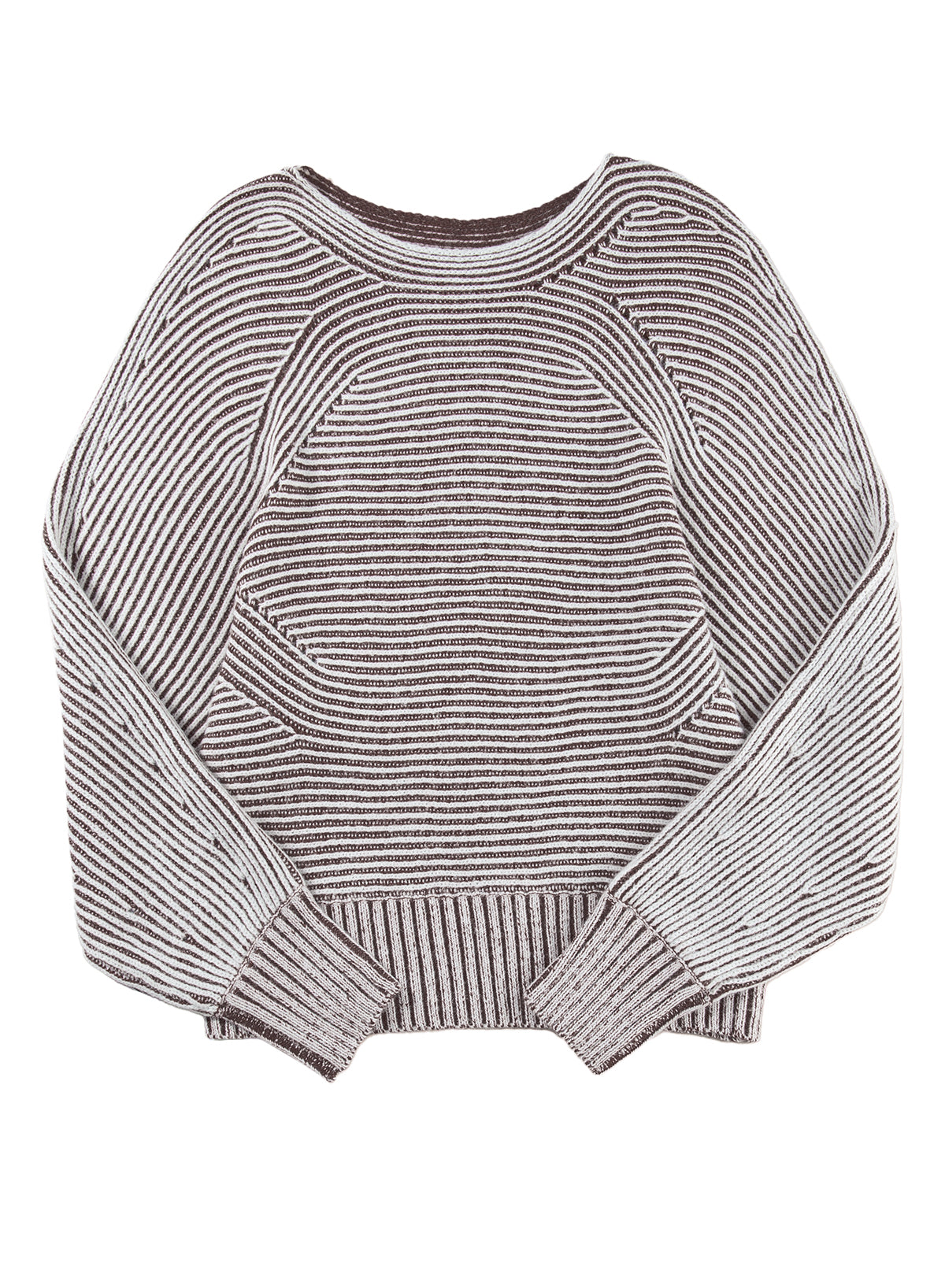 Coffee Striped Print Ribbed Knit Boat Neck Baggy Sweater