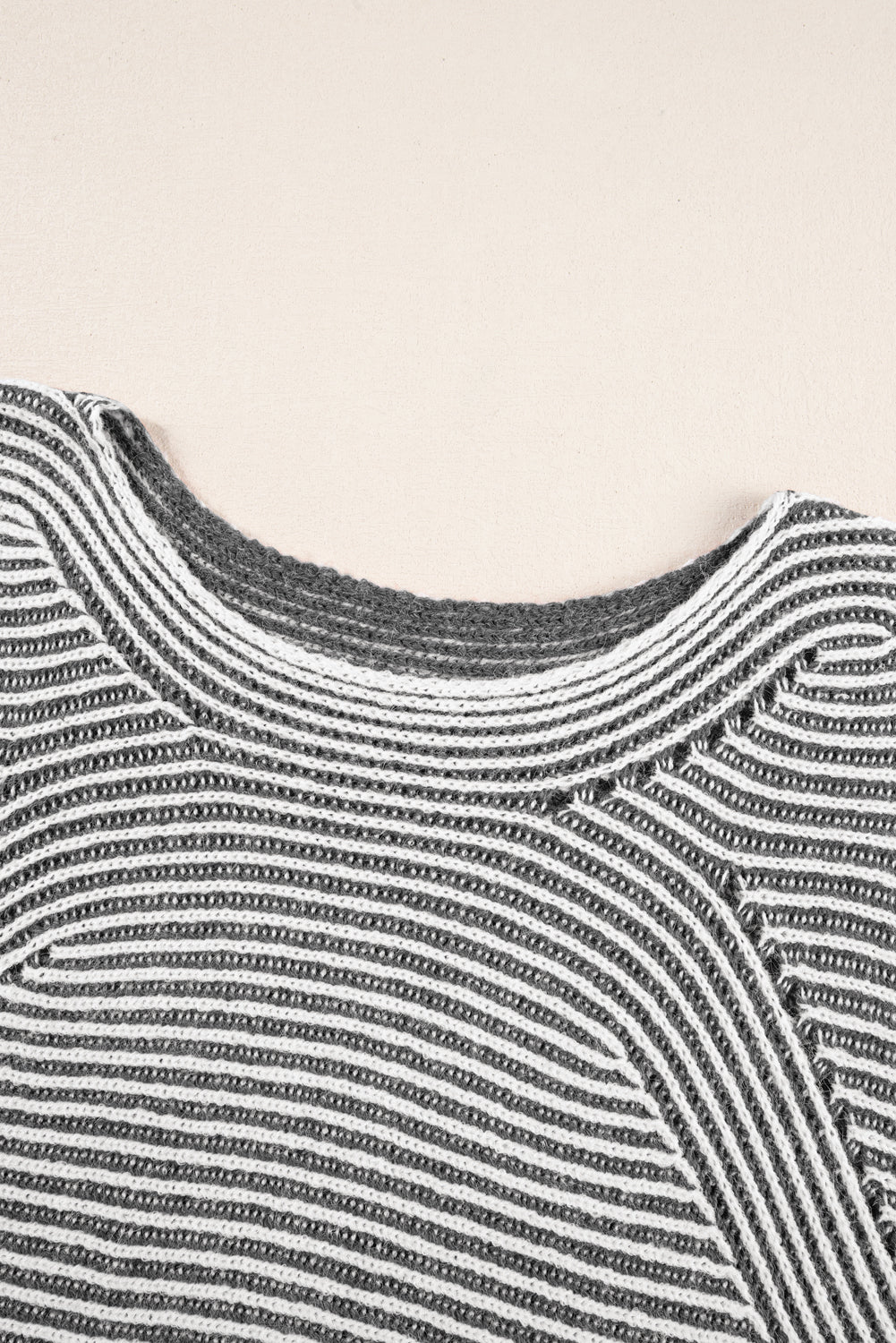 Black Striped Print Ribbed Knit Boat Neck Baggy Sweater