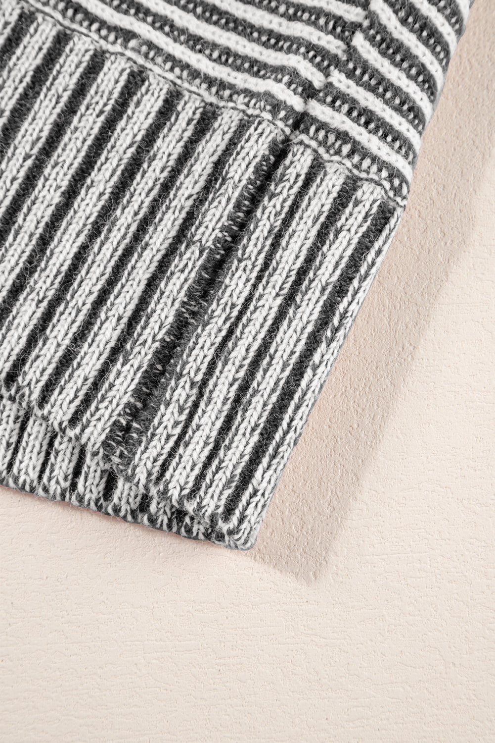 Black Striped Print Ribbed Knit Boat Neck Baggy Sweater