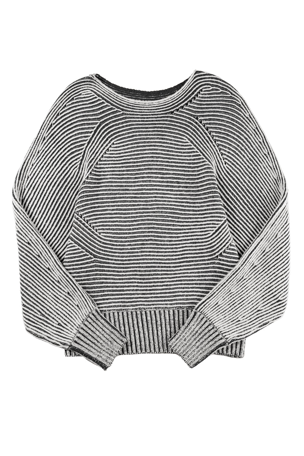 Black Striped Print Ribbed Knit Boat Neck Baggy Sweater