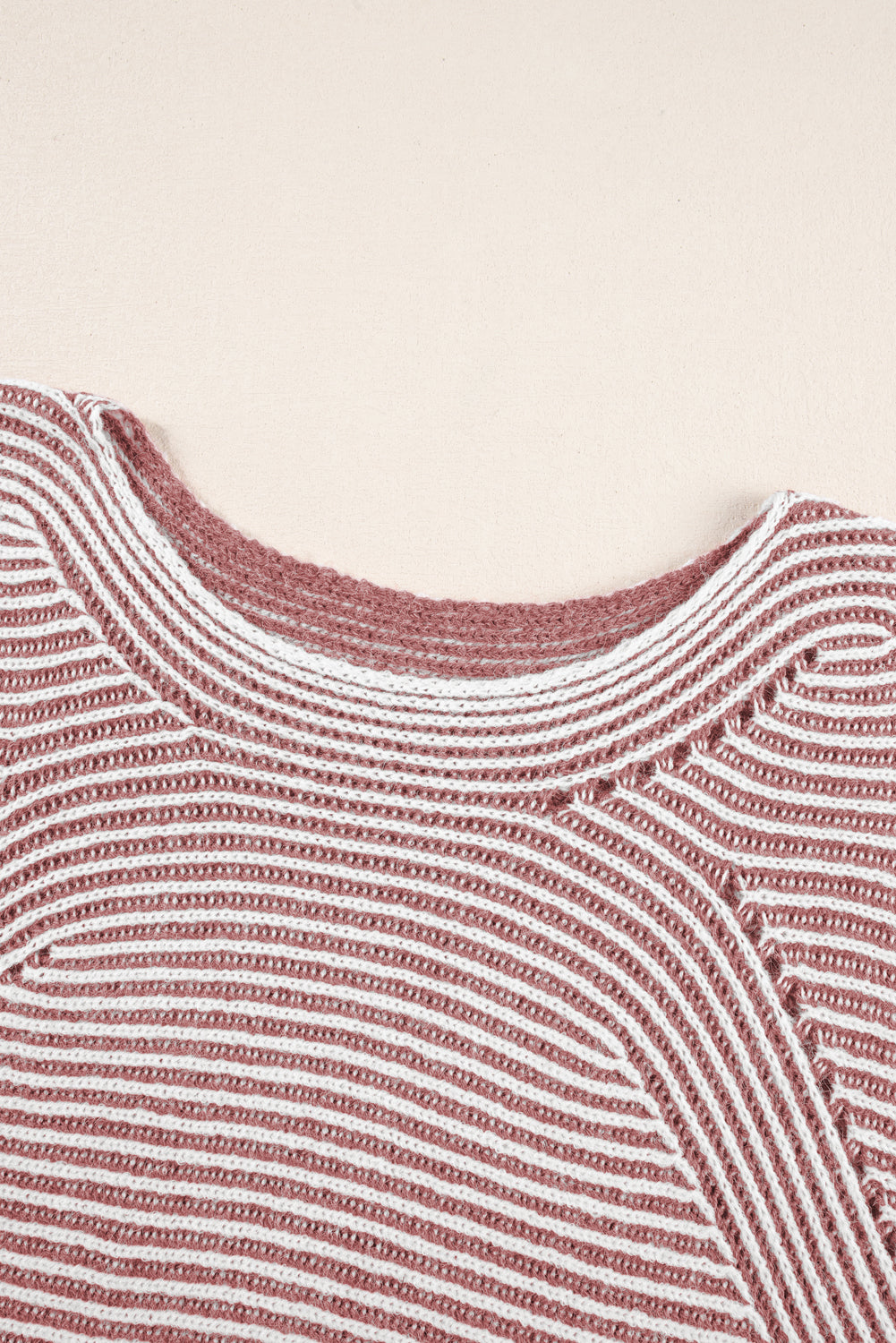 Red Dahlia Striped Print Ribbed Knit Boat Neck Baggy Sweater