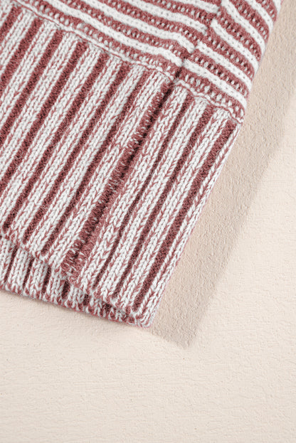 Red Dahlia Striped Print Ribbed Knit Boat Neck Baggy Sweater