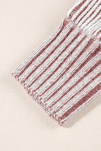 Red Dahlia Striped Print Ribbed Knit Boat Neck Baggy Sweater