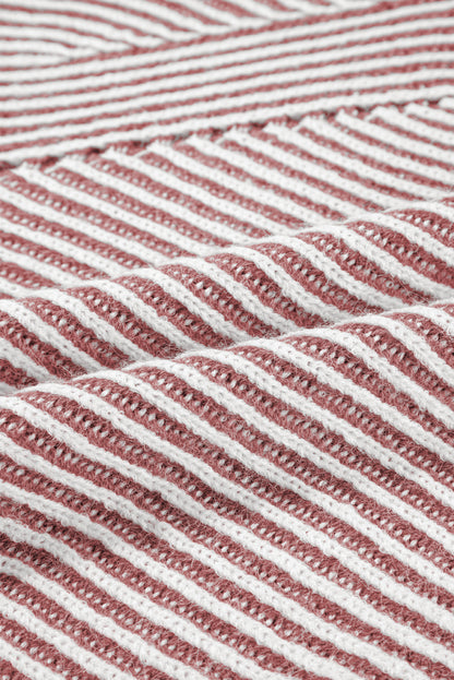 Red Dahlia Striped Print Ribbed Knit Boat Neck Baggy Sweater