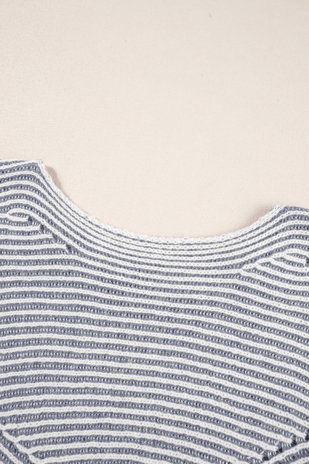 Ashleigh Blue Striped Print Ribbed Knit Boat Neck Baggy Sweater