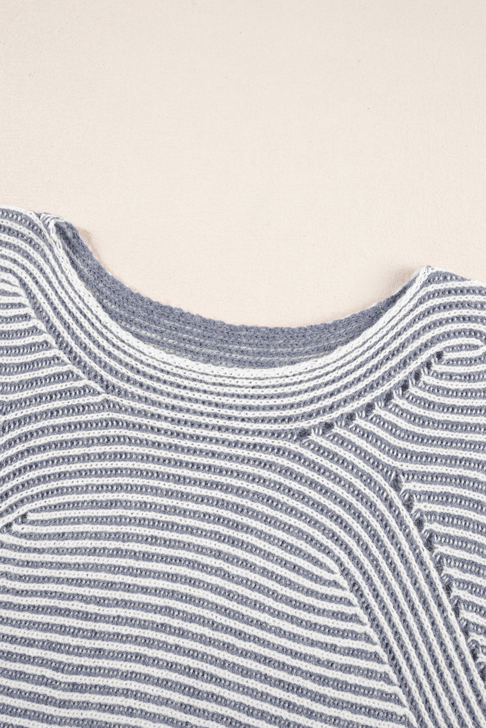 Ashleigh Blue Striped Print Ribbed Knit Boat Neck Baggy Sweater