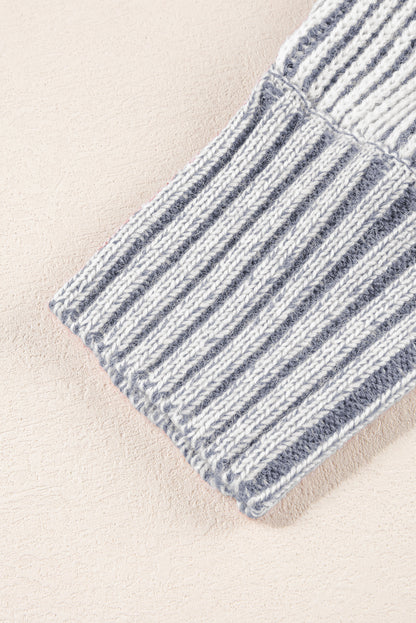 Ashleigh Blue Striped Print Ribbed Knit Boat Neck Baggy Sweater