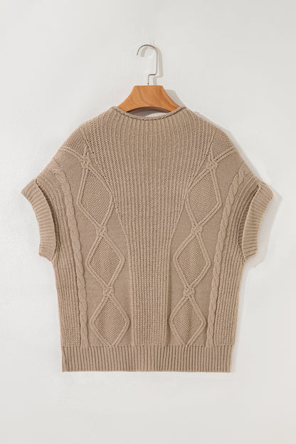 Smoke Gray Textured Knit High Neck Sweater T Shirt