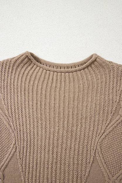 Smoke Gray Textured Knit High Neck Sweater T Shirt