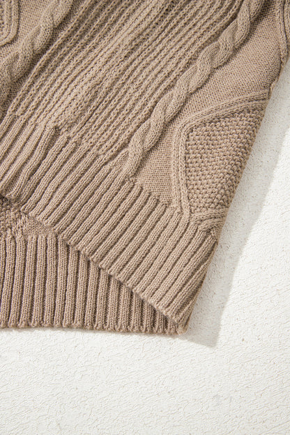 Smoke Gray Textured Knit High Neck Sweater T Shirt