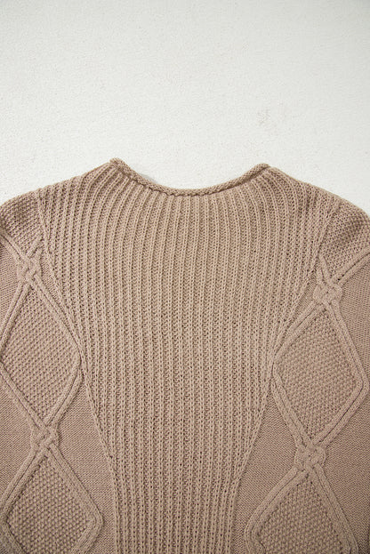 Smoke Gray Textured Knit High Neck Sweater T Shirt