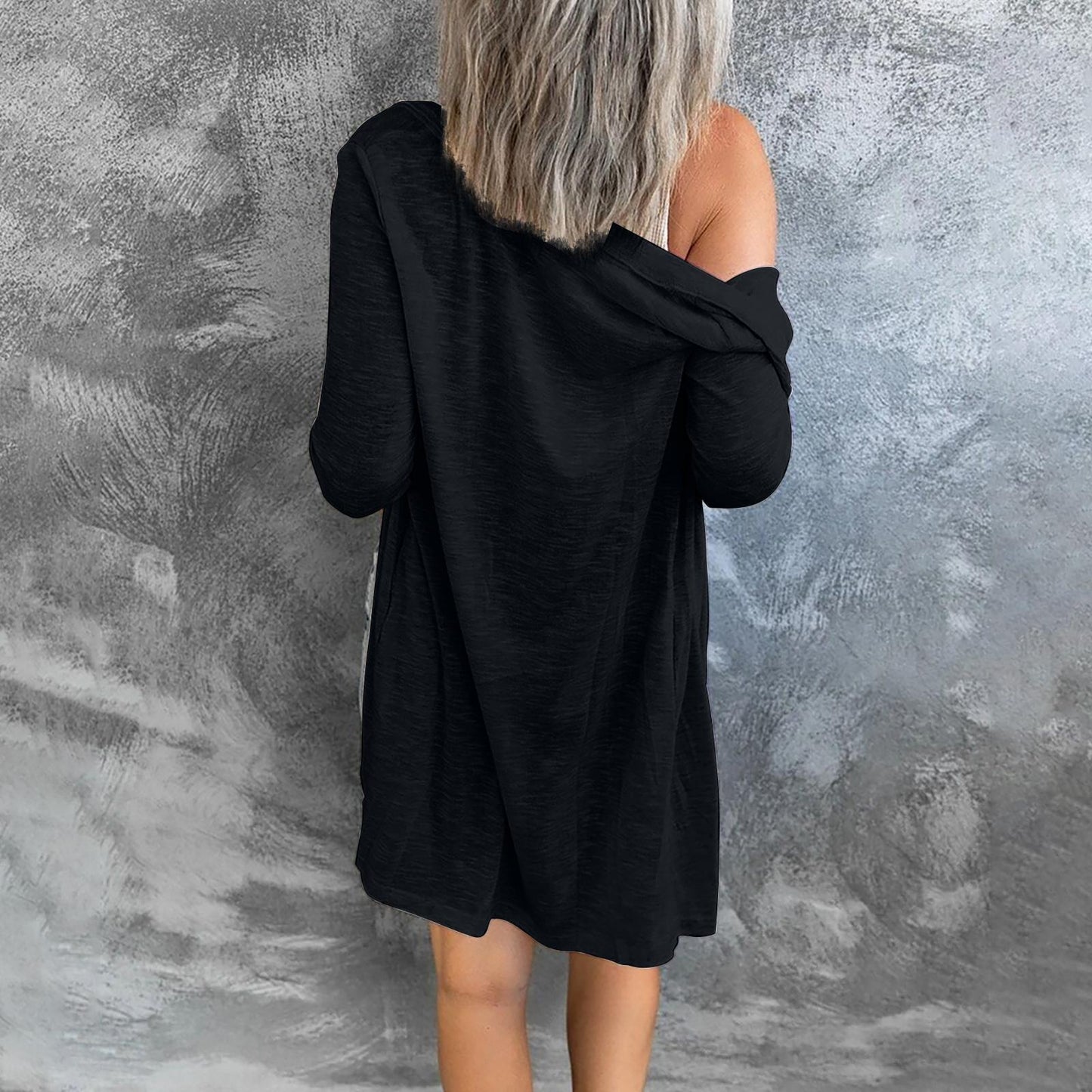 White Solid Color Open-Front Buttons Cardigan