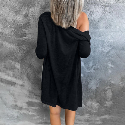White Solid Color Open-Front Buttons Cardigan
