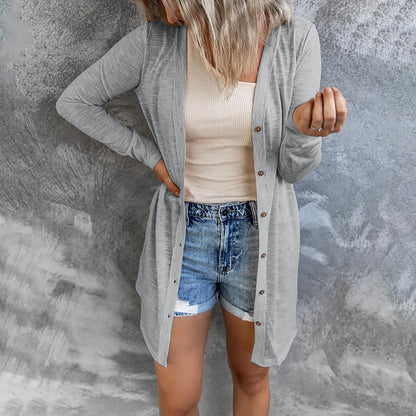 White Solid Color Open-Front Buttons Cardigan