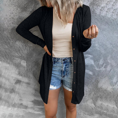 White Solid Color Open-Front Buttons Cardigan