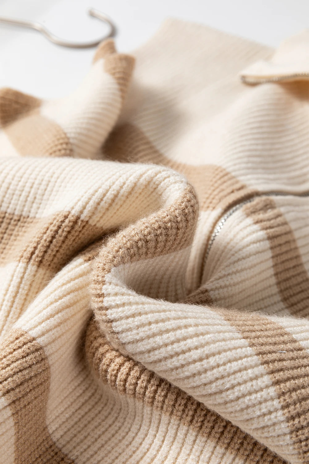 Khaki Stripe Ribbed Half Zip Collared Sweater Vest